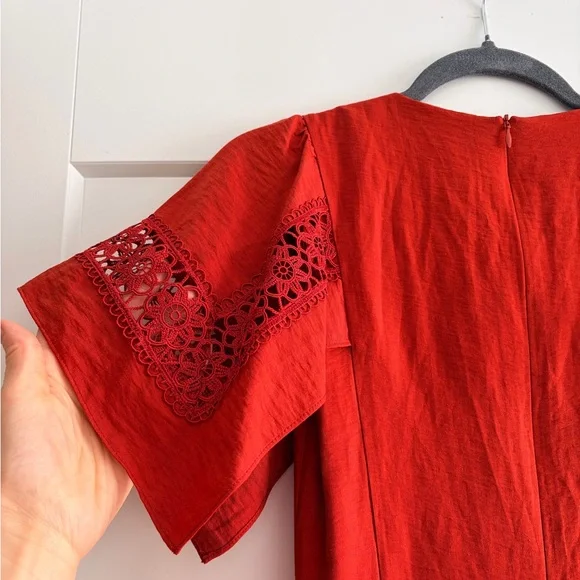 NWOT Sandro Red Midi Dress with Lace Accents size EU34 - Picture 9 of 10